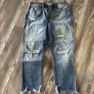 Cello Blue Straight Leg Jeans with Distressed Details